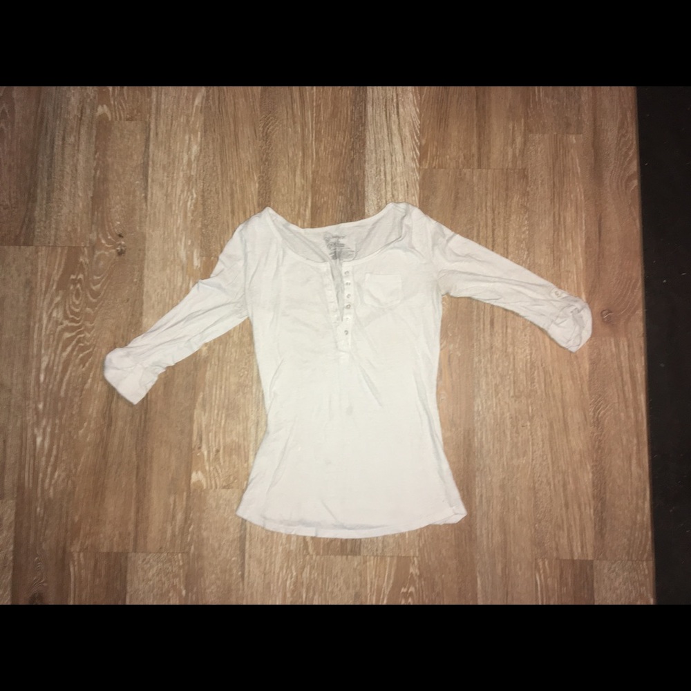 White V neck button down with pocket